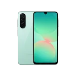 Samsung Galaxy A26 5G smartphone in Mint, showing rear dual camera setup and front display.