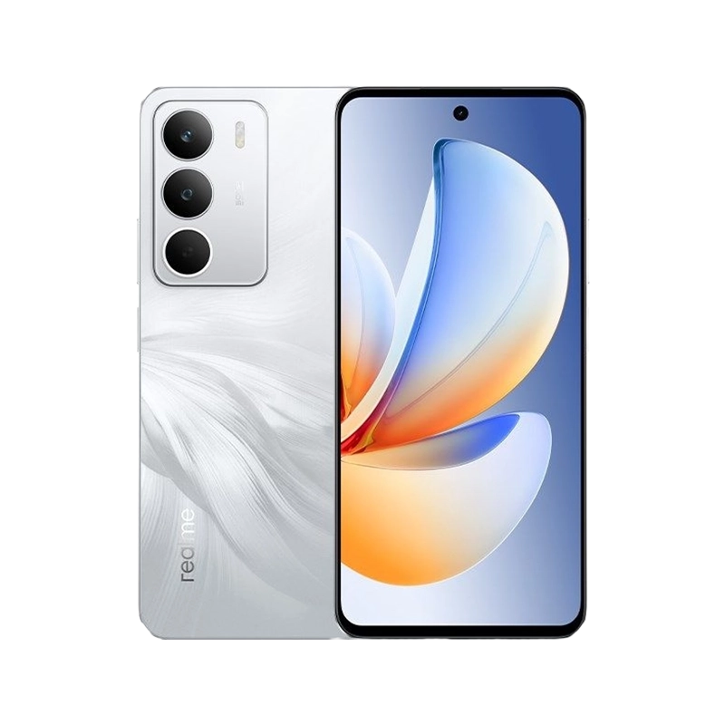 REALME C71 WHITE - Buy Smartphones & Accessories | Ropem Phones Kenya Realme C71 smartphone in White swan color showing front display and dual rear cameras