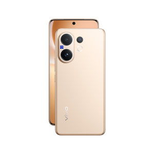 Vivo V60 smartphone in Auspicious Gold showing front display and dual rear cameras