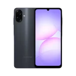 Samsung A07 smartphone in Black showing front display and dual rear cameras