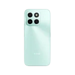 Honor X6c smartphone in Ocean Cyan color showing rear cameras.