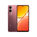 Vivo Y21d smartphone in Coral Red color showing dual rear cameras and a centered punch-hole display.