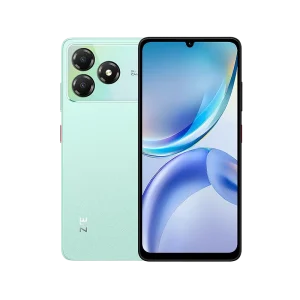 ZTE Blade A36 smartphone in Green color showing dual rear cameras and a centered punch-hole display.