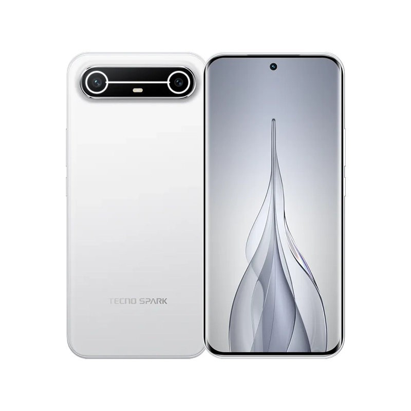 TECNO SPARK SLIM WHITE - Buy Smartphones & Accessories | Ropem Phones Kenya Tecno Spark Slim smartphone in slim white, showing its dual rear camera design and front display