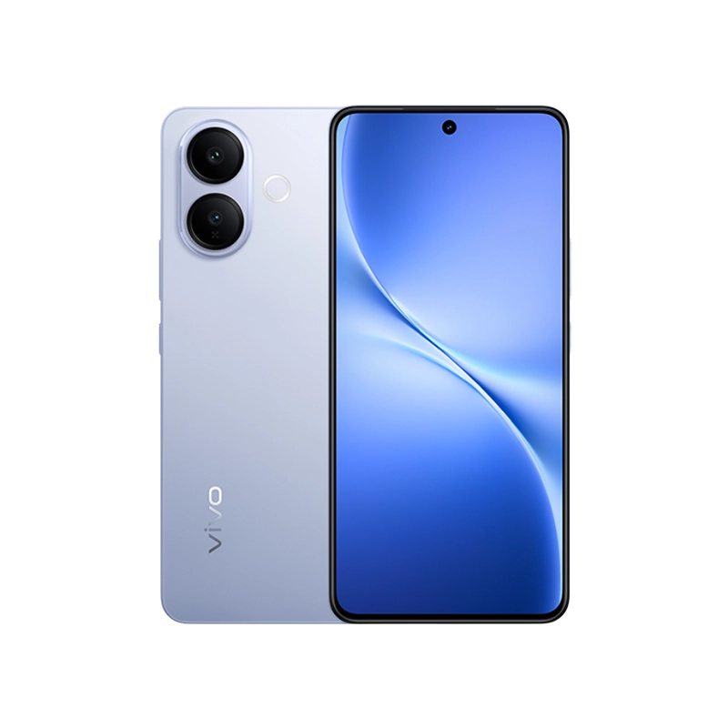 Vivo V60 Lite smartphone in Blue showing front display and rear dual camera design.