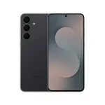 Samsung Galaxy S25 FE in JETBLACK, showing the rear triple-camera layout and the front display with a centered punch-hole design.