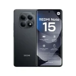 Redmi Note 15 in Black showing front AMOLED display and rear camera design