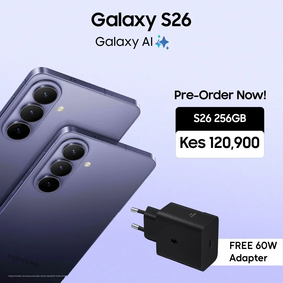 Samsung Galaxy S26 smartphone with free 60W fast charger available for pre-order at Ropem Telcom Kenya