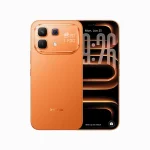 Infinix Note 60 Pro smartphone in orange showing rear side with dual cameras and front display