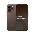 OPPO Reno15 Pro 5G smartphone in dusk brown showing both front and rear cameras and screen display