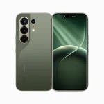Tecno Camon 50 PRO smartphone in FIR Green showing both front and back, with triple rear cameras and a full-screen display