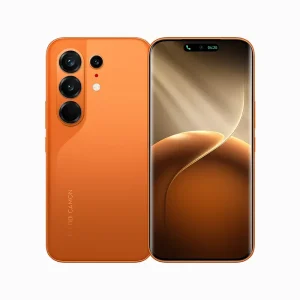Tecno Camon 50 Ultra 5G smartphone in Luminous Orange, showing front and rear views with cameras and gradient display