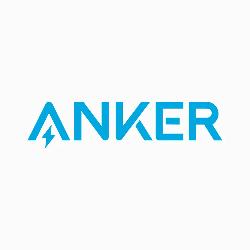 ANKER logo in blue with a stylized A that includes a lightning bolt.