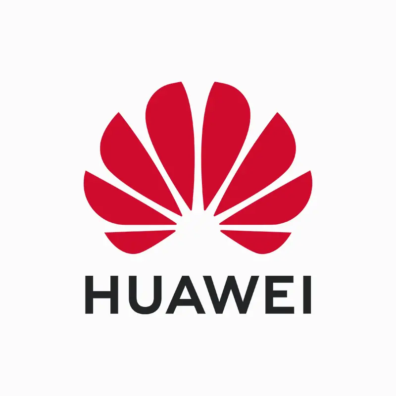 Huawei logo: a red stylized flower above the black word HUAWEI.