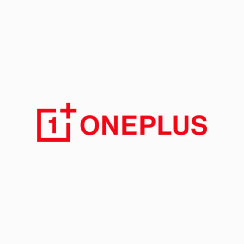 OnePlus brand logo: red text 'ONEPLUS' with a square outline and plus sign on a white background