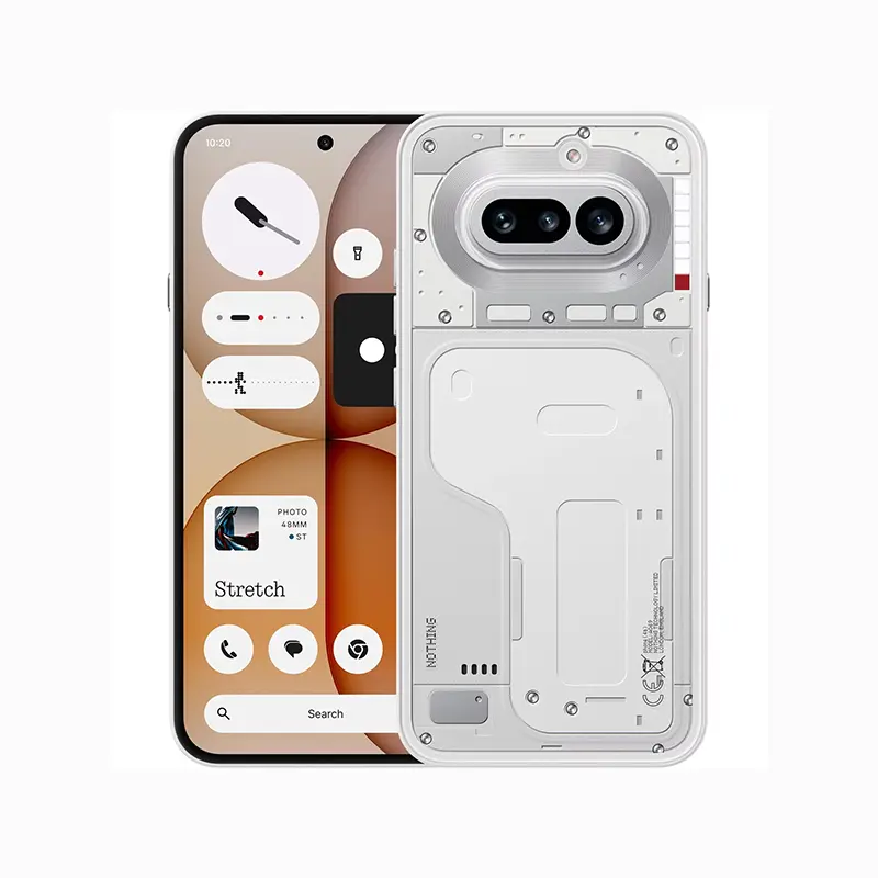 Nothing Phone (4a) White smartphone showing front display and transparent-style rear design