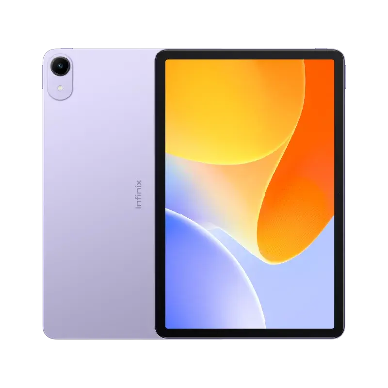 Infinix XPAD 30E Purple - Buy Smartphones & Accessories | Ropem Phones Kenya Lavender tablet shown from front and back, with a large edge-to-edge screen and black bezel; back has a single camera in the top-left corner.