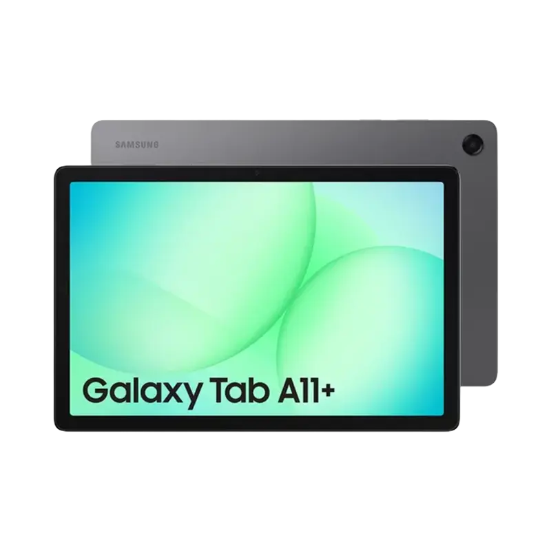 Samsung Galaxy Tab A11+ - Buy Smartphones & Accessories | Ropem Phones Kenya Samsung Galaxy Tab A11+ tablet with a bright green‑blue wallpaper, front screen labeled 'Galaxy Tab A11+' and a visible rear camera on the back.