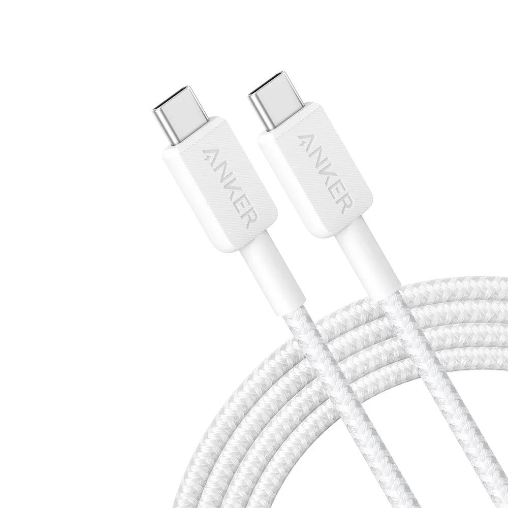 Anker-322-USB-C-6ft-White-01.webp Anker USB-C to USB-C Cable (6 ft, 60W, Braided) - Image 1