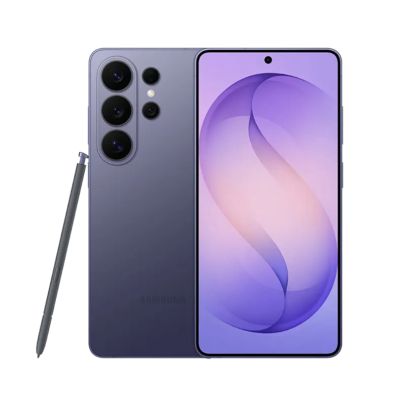 Samsung Galaxy S26 Ultra Cobalt Violet Samsung Galaxy S26 Ultra smartphone in Cobalt Violet showing rear cameras and front display with pen