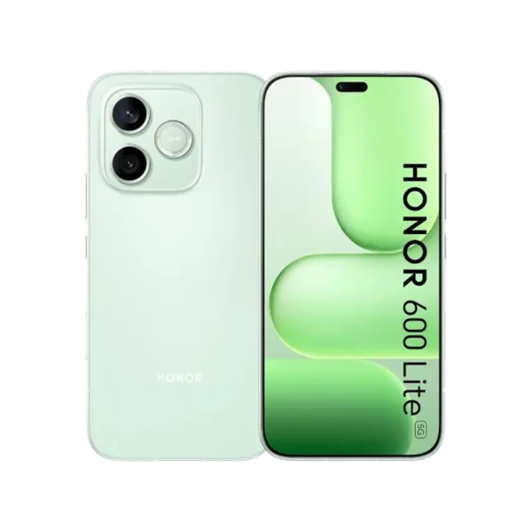 HONOR 600 LITE smartphone in Sprout Green showing rear camera and front display
