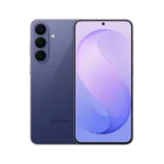 Samsung Galaxy S26FE smartphone in Blueberry color showing rear camera and front display