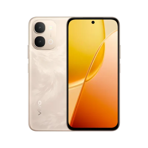 Vivo Y31d smartphone in Feather Gold showing rear cameras and front display