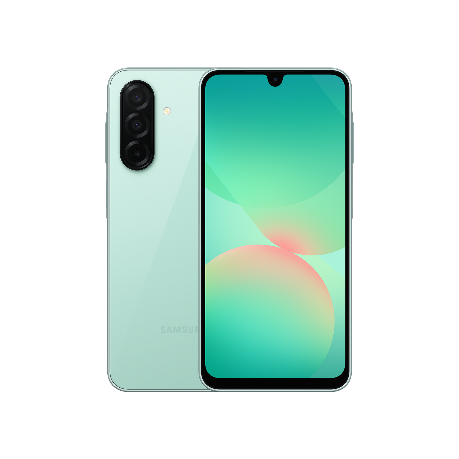 SAMSUNG-A26.webp - Buy Smartphones & Accessories | Ropem Phones Kenya Samsung Galaxy A26 5G smartphone in Mint, showing rear dual camera setup and front display.