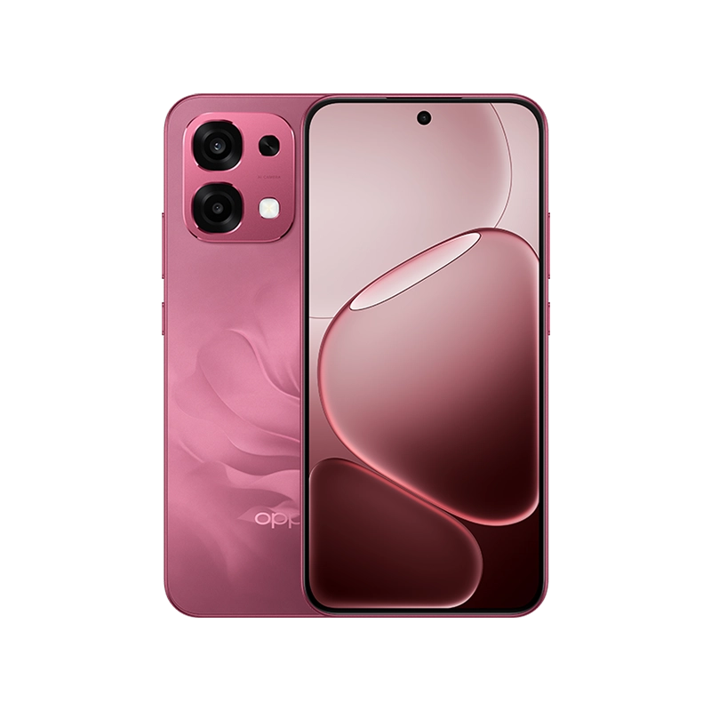 OPPO A6 Pro 5G smartphone in Rosewood Red showing front display and rear dual camera design.